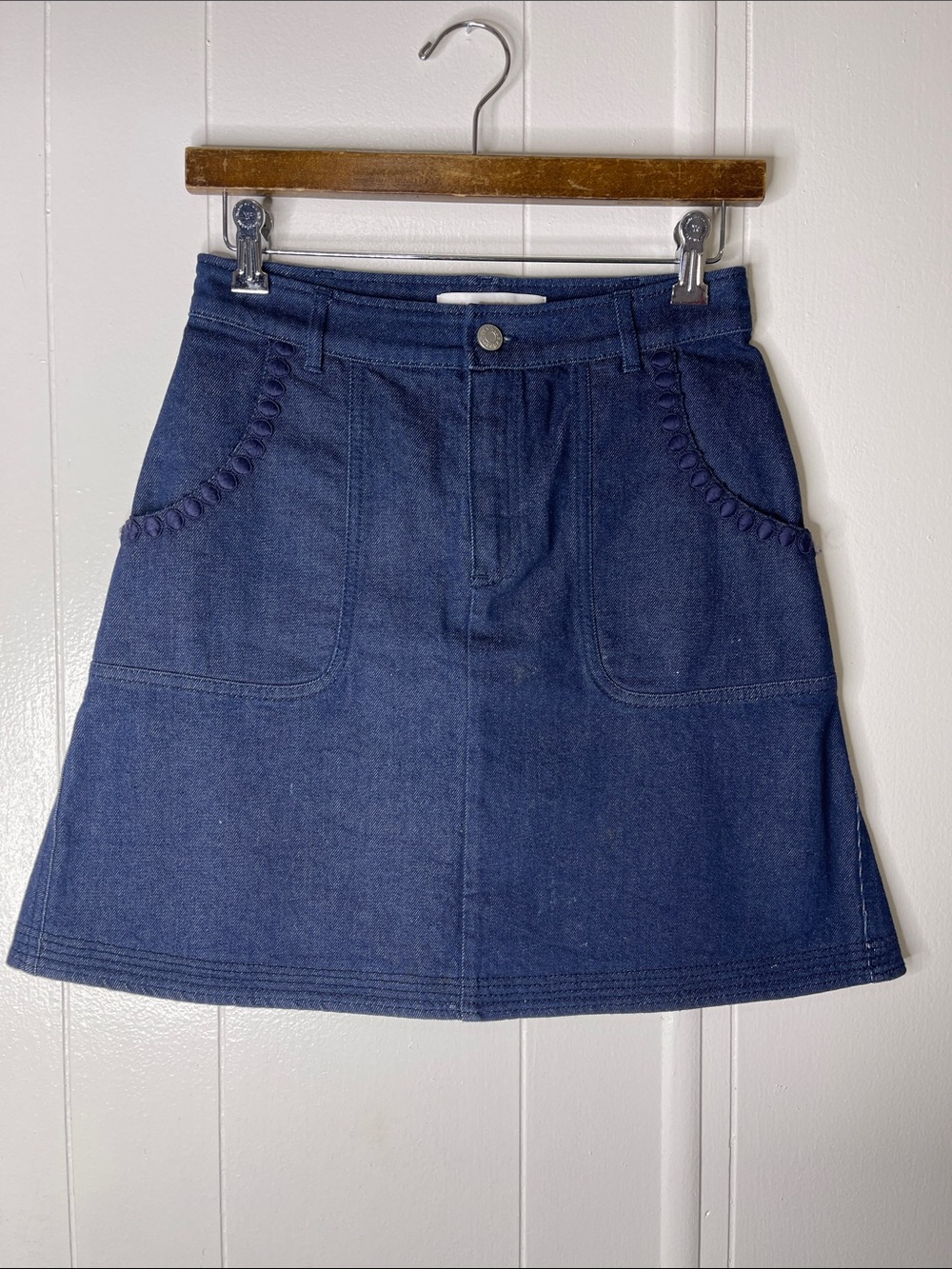 See By Chloe Navy Blue A-Line Denim Skirt Size 36.